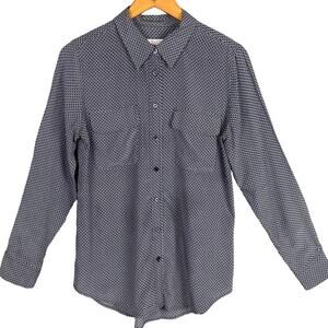 Equipment Signature Button Front Silk Blouse Blue Black Pattern Size M Designer